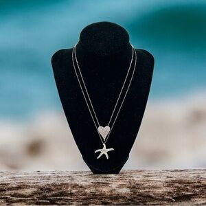 925 Sterling Silver Necklace *Bundle of 2* CZ Cubic Zirconia Heart Starfish 18”
